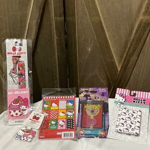 NIP Hello Kitty 5 Pc Bundle Lanyard Keychain Poster Collage Trading Cards Mirror